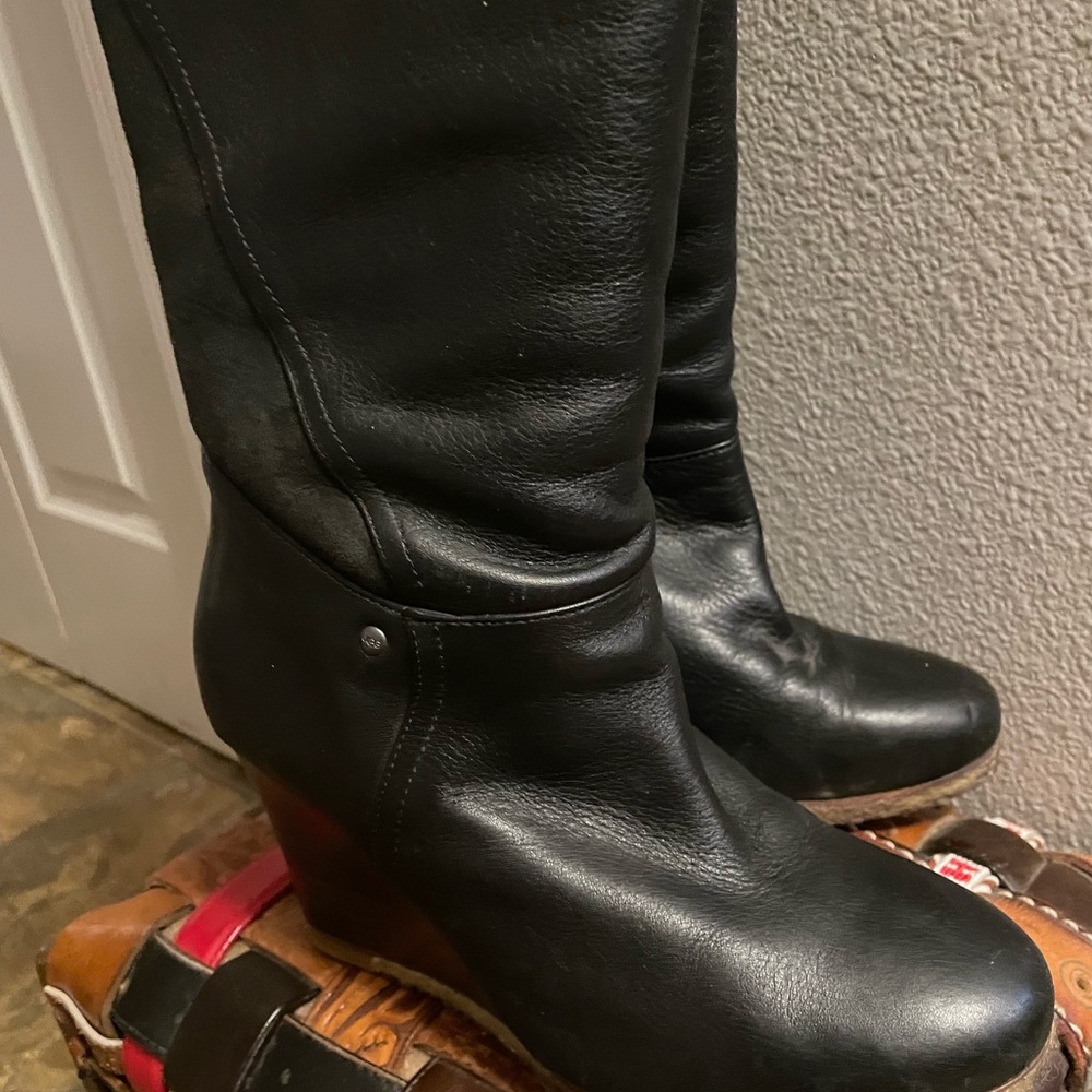 UGG Reveena Over The Knee Black Leather Boots - Picture 7 of 11